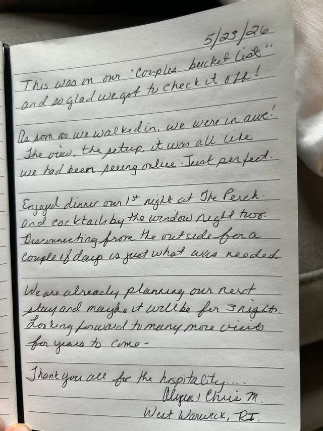 Handwritten guest journal page: 5/23/26 This was in our "Couples bucket list" and so glad we got to check it off! As soon as we walk