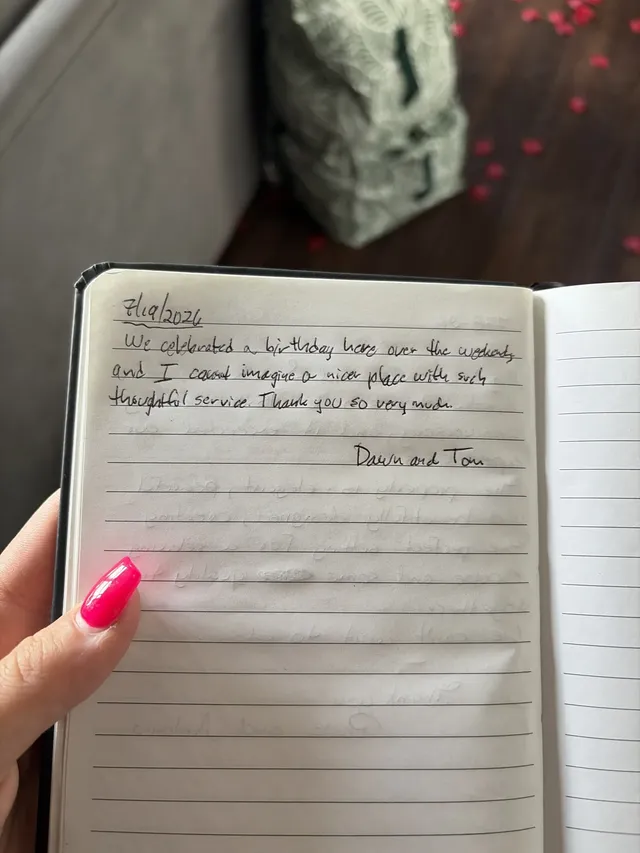 Handwritten guest journal page: 7/19/2026 We celebrated a birthday here over the weekend and I couldn't imagine a nicer place with s
