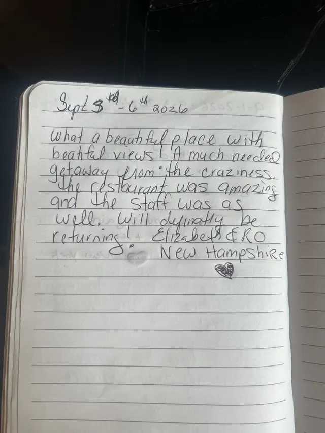 Handwritten guest journal page: Sept 3rd - 6th 2026 What a beautiful place with beautful views! A much needed getaway from the crazi