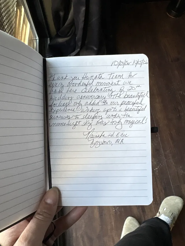 Handwritten guest journal page: 10/23/26-10/25/26 Thank you Hinata Team for every wonderful moment we had here Celebrating our 20th 